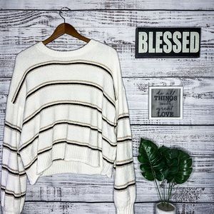 Rue 21 Cream Black Gold Striped Velour Sweater